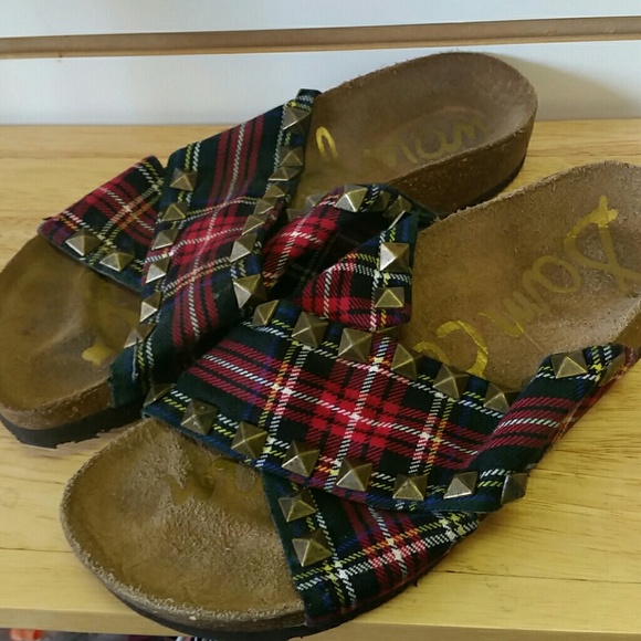 Sam Edelman sandals plaid with studs spikes sz 6 cork sole - Picture 2 of 5